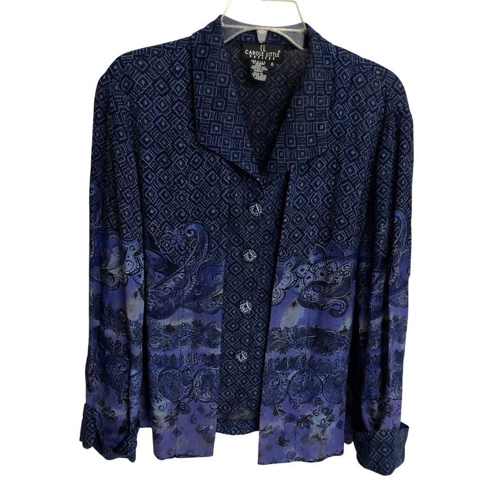 Cool Faux Shell‎ Blue and Black Abstract Pattern Work Top - Size Women's 8P
